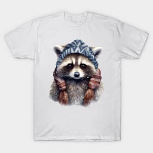 Raccoon in a warm hat and scarf winter T-Shirt